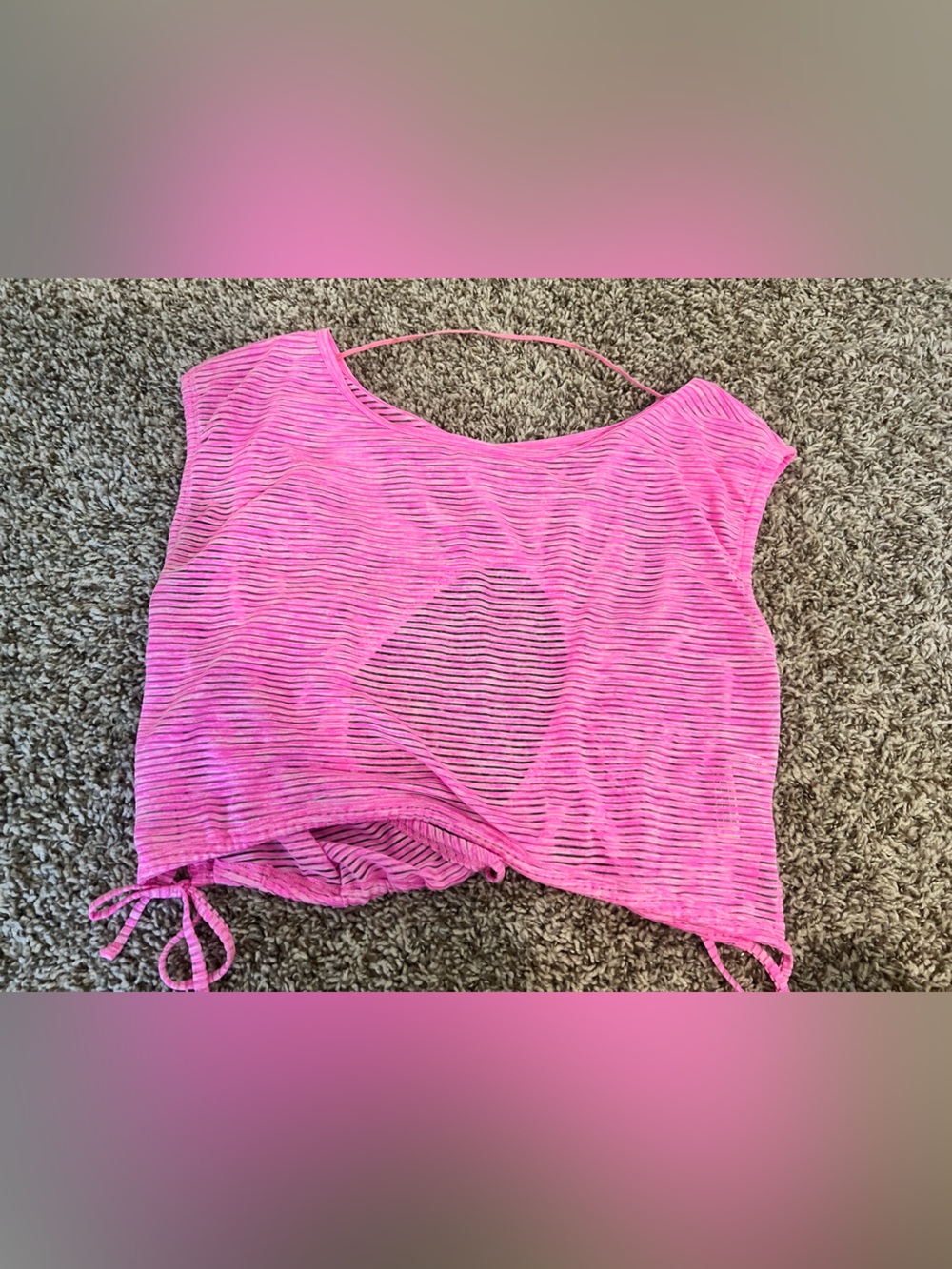 Free People Hot Pink Sheer Striped Drawstring Crop Top